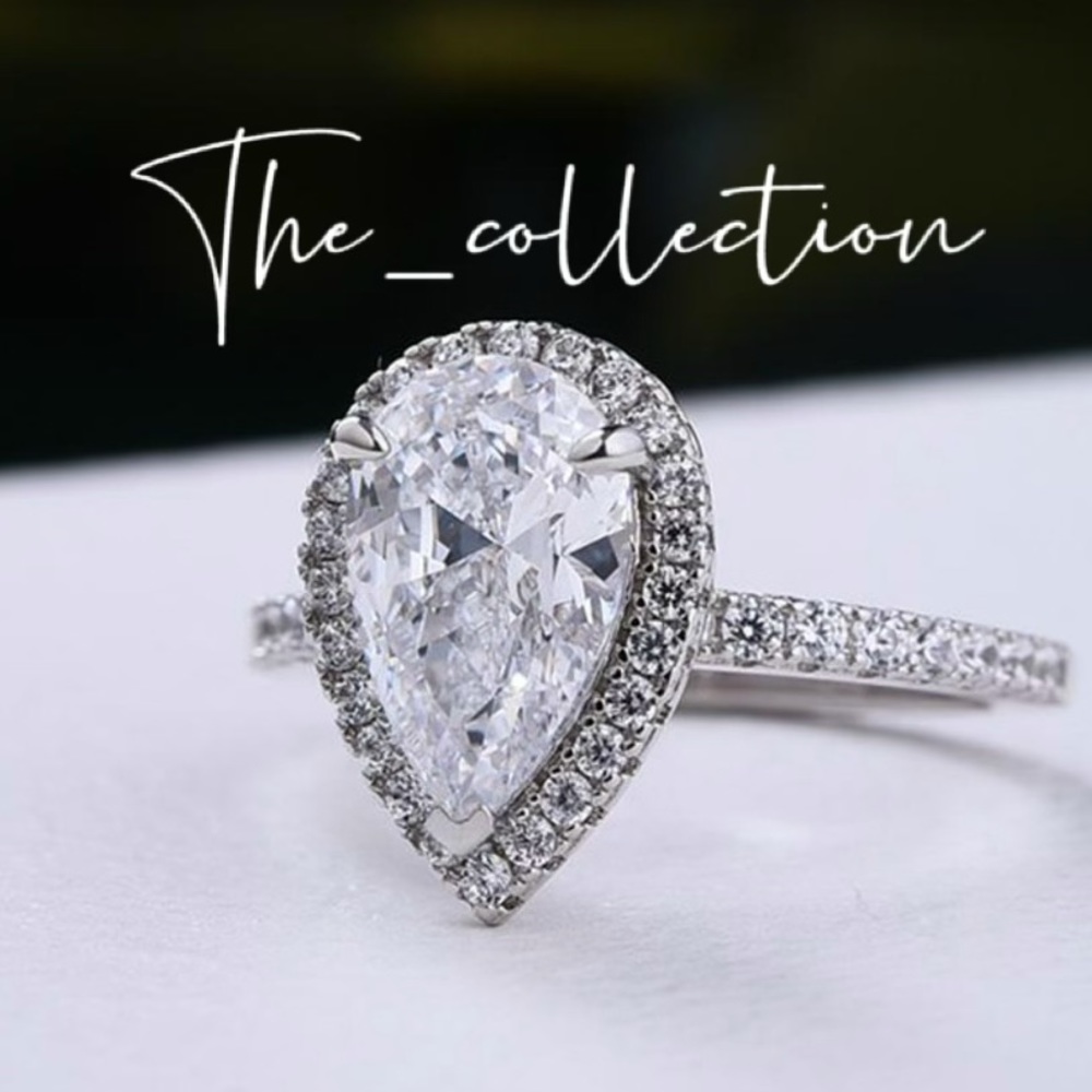 HALO PEAR CUT ENGAGEMENT RING IN STERLING SILVER - Picture 3 of 4